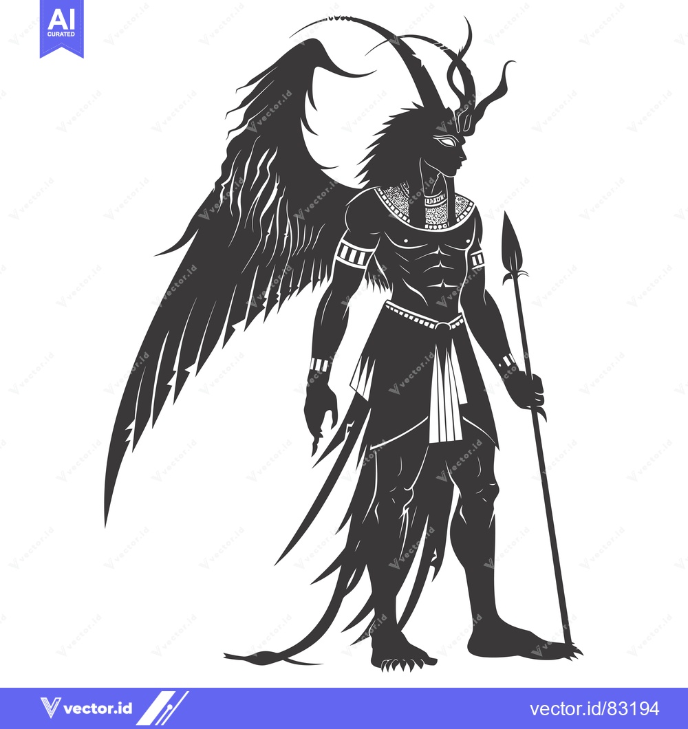 Premium Vector of Silhouette of a winged, horned humanoid figure with a spear
