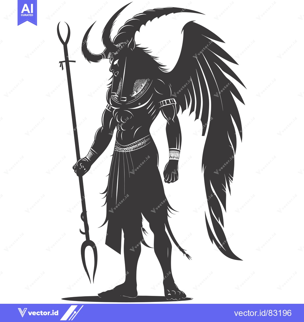 Premium Vector dari A Silhouetted Figure of a Muscular, Winged, Bull-Headed God Holding a