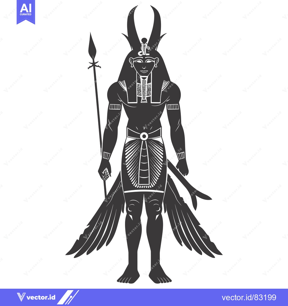 Premium Vector of Silhouette of Horus, Egyptian God with Wings and Spear