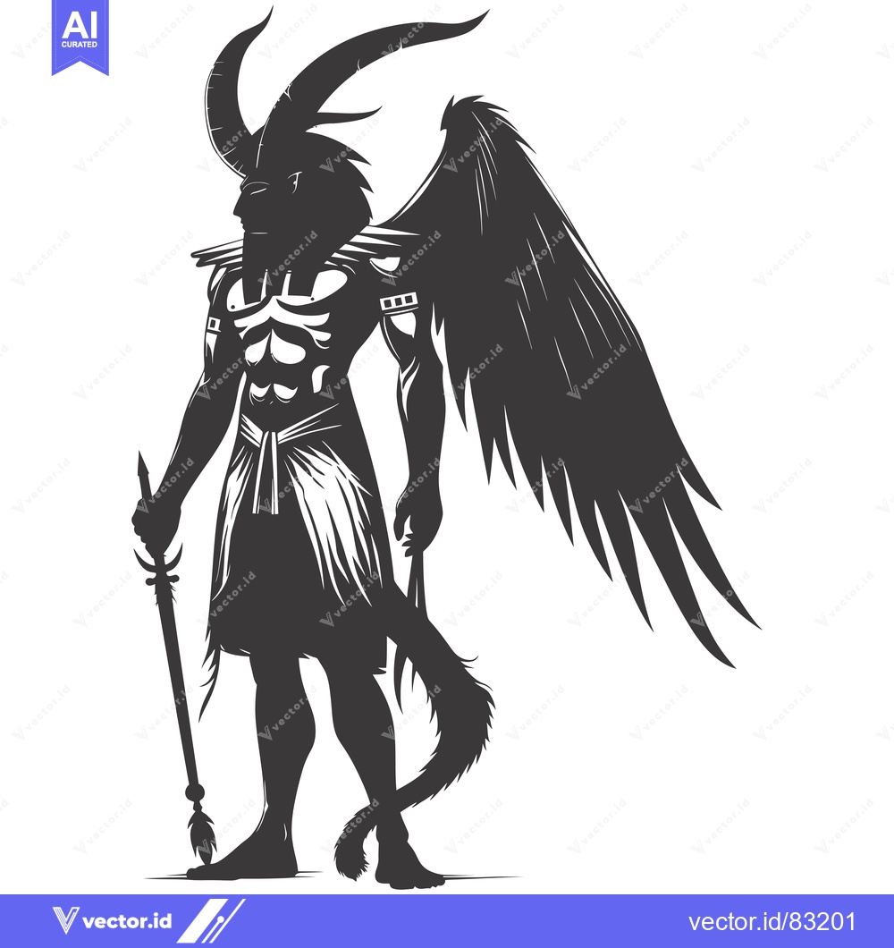 Premium Vector of Anthropomorphic Demon with Horns, Wings, and a Tail Holding a Weapon