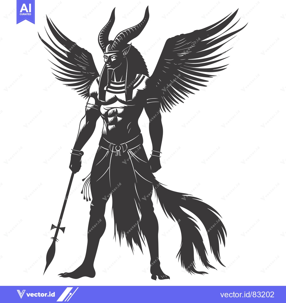 Premium Vector of Anthropomorphic God with Wings, Horns, and a Spear