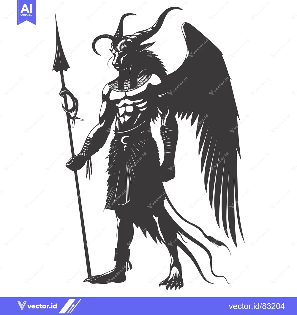 Premium Vector of Silhouette of a Winged Demon with a Spear