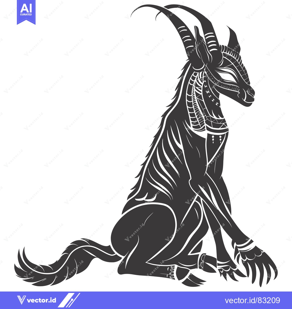 Premium Vector dari Black and White Sitting Chimera with Horns and Claws