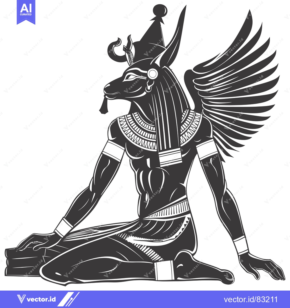 Premium Vector of Black and White Illustration of the Egyptian God Anubis