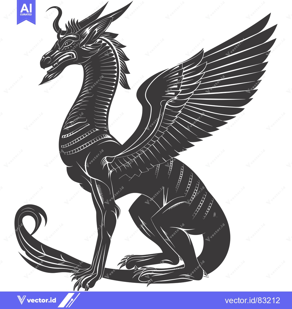 Premium Vector dari Winged Dragon with Detailed Scaled Body and Curved Tail