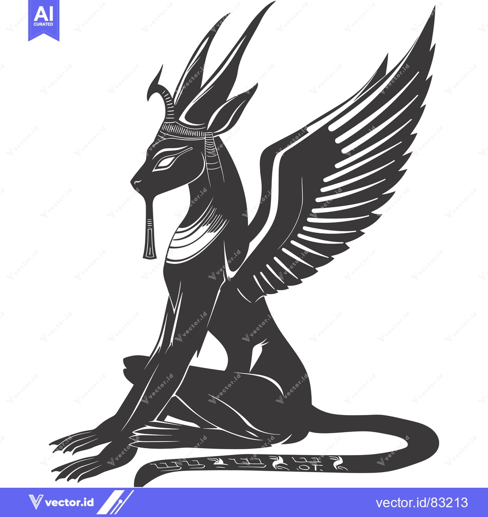 Premium Vector of Winged feline deity with a headdress and a long tail