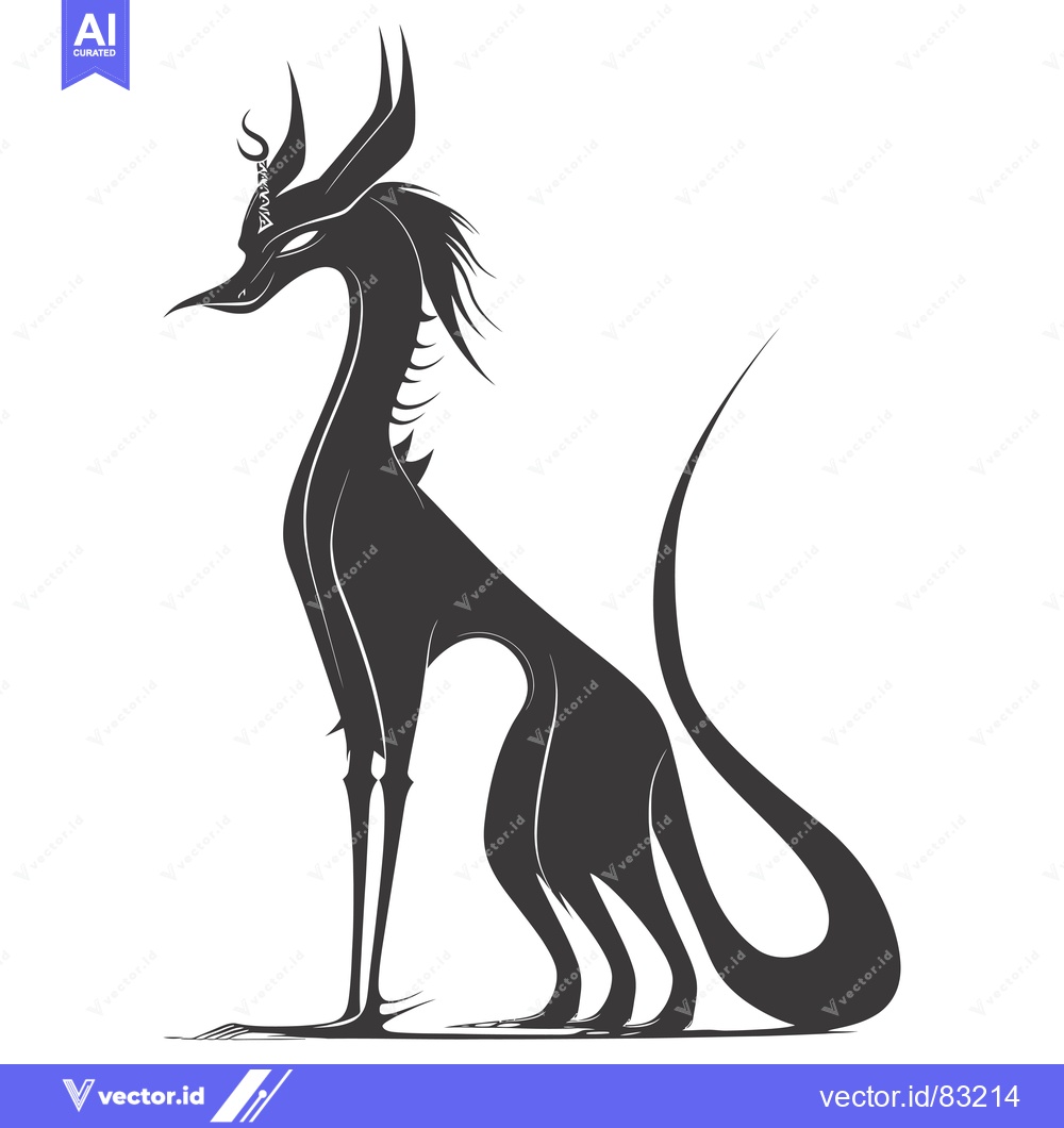 Premium Vector dari Black Silhouette of a Dragon-like Creature with Horns and a Long Tail