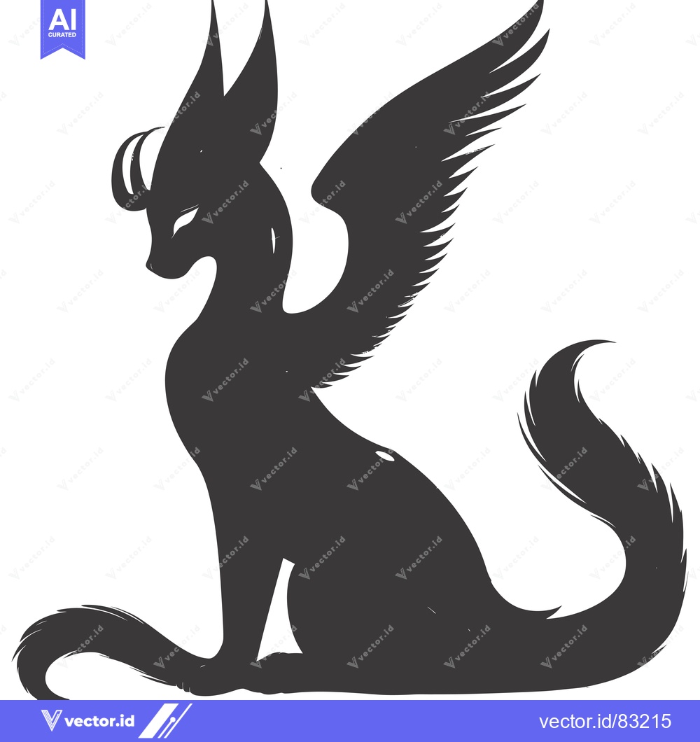Premium Vector dari A Black Silhouette of a Winged Feline with a Long Tail