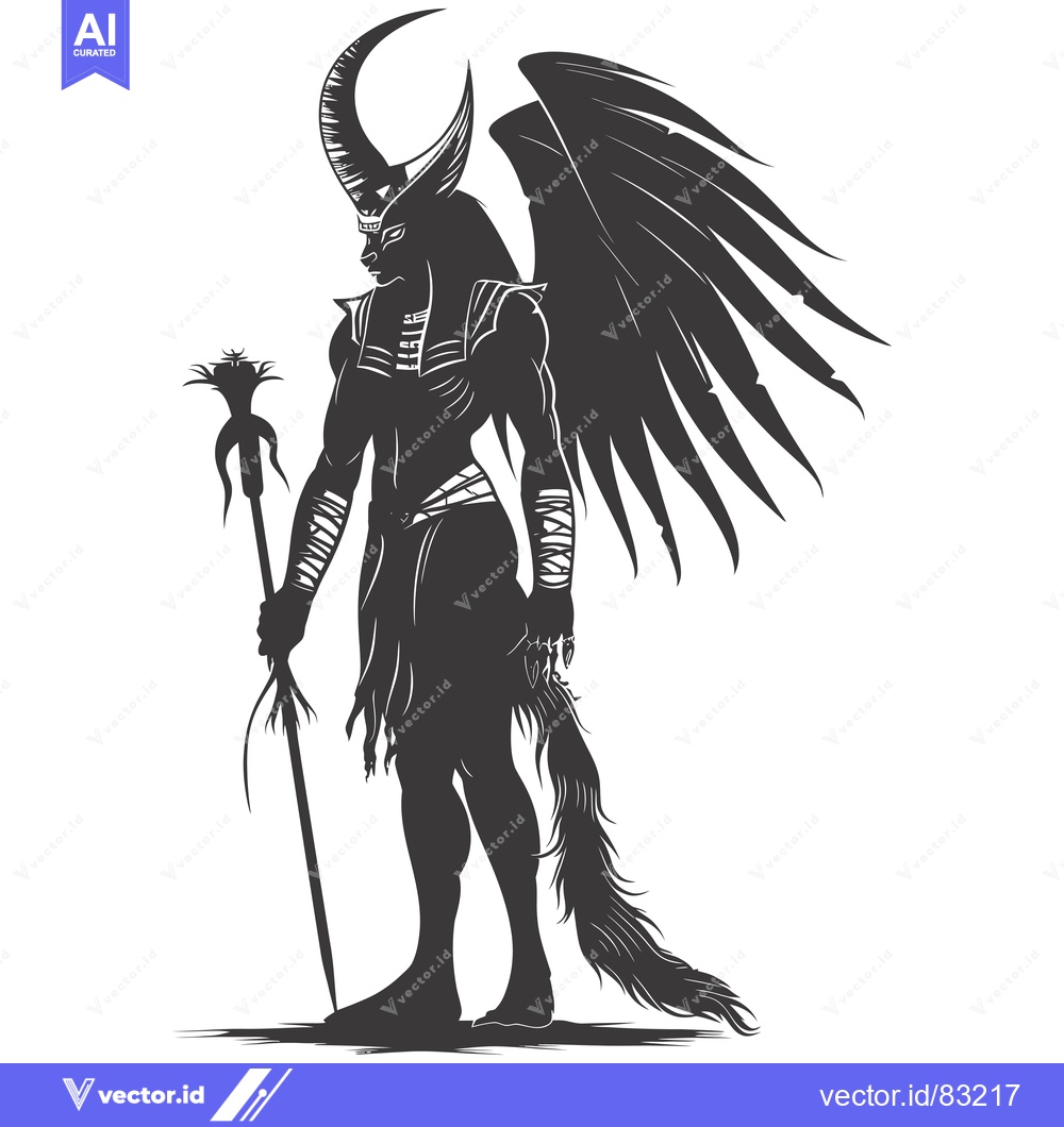 Premium Vector dari Silhouetted Anthropomorphic Figure with Horns, Wings, and Tail Holding