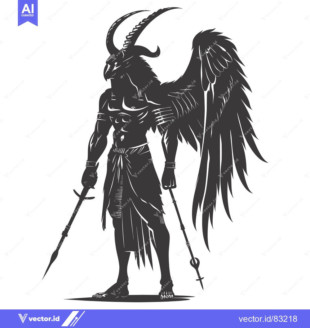 Premium Vector dari Anthropomorphic Figure With Horns, Wings, and Weapons