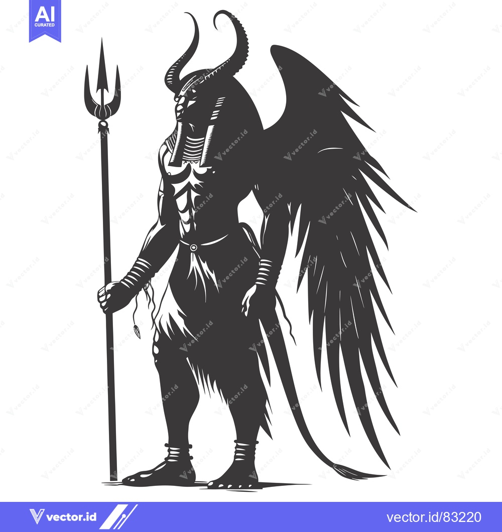 Premium Vector dari Silhouette of a Demon with Wings, Horns, and a Trident