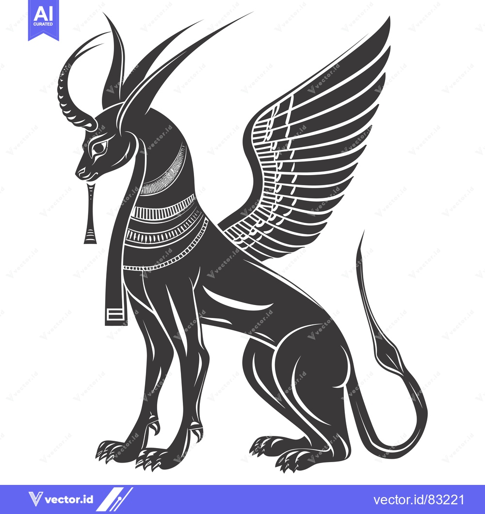 Premium Vector dari Black and White Illustration of a Winged Feline Creature with a Collar