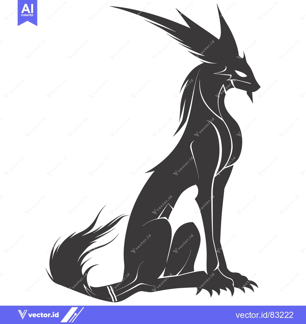 Premium Vector dari Stylized Black Canine Creature with Spiked Ears and Tail