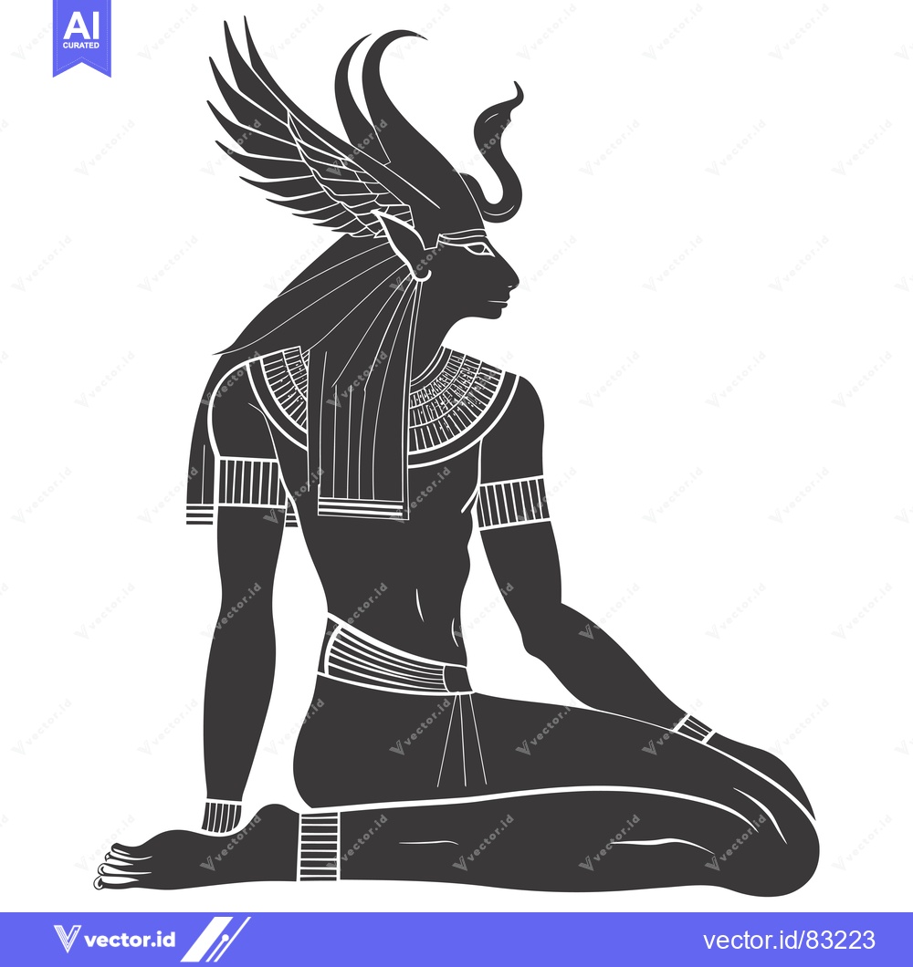 Premium Vector dari A Seated Depiction of the Egyptian God Horus with Wings