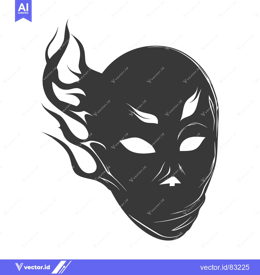 Premium Vector dari Black and White Illustration of a Face with Flame-like Hair
