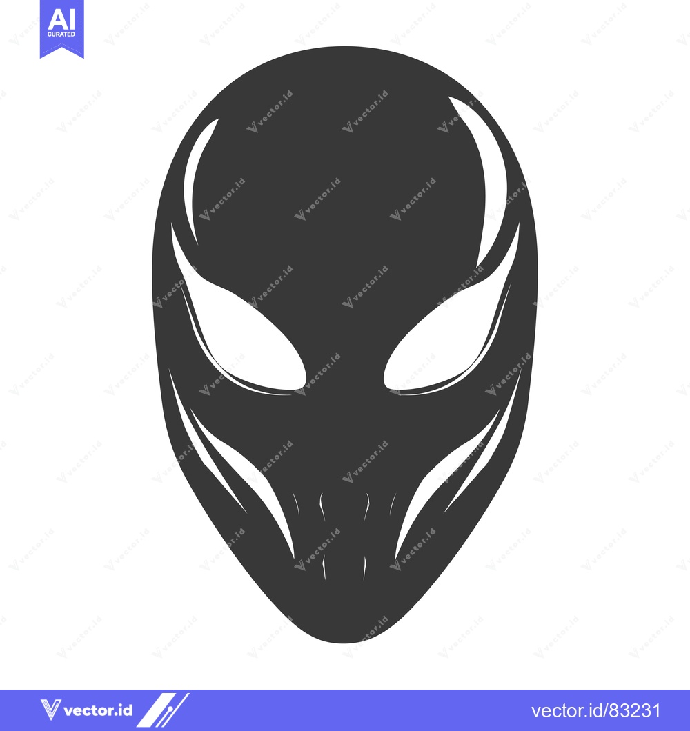 Premium Vector dari A Silhouetted Alien Head with White Eyes and Mouth Details