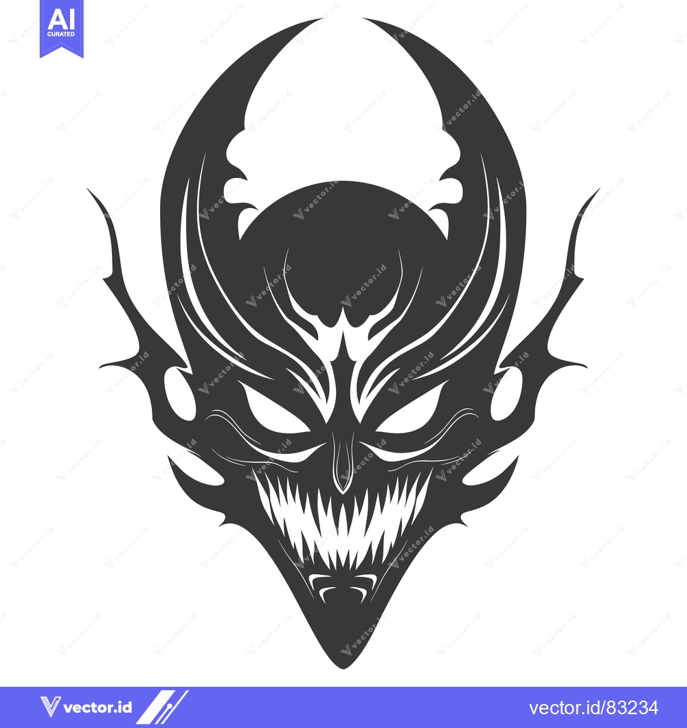 Premium Vector dari Stylized Black and White Demon Mask with Fangs