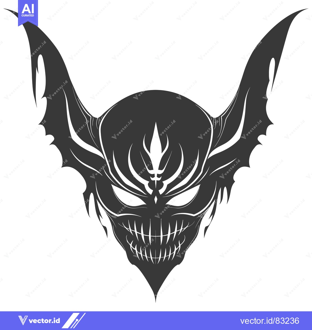 Premium Vector of Black and White Illustration of a Monster's Face with Wings