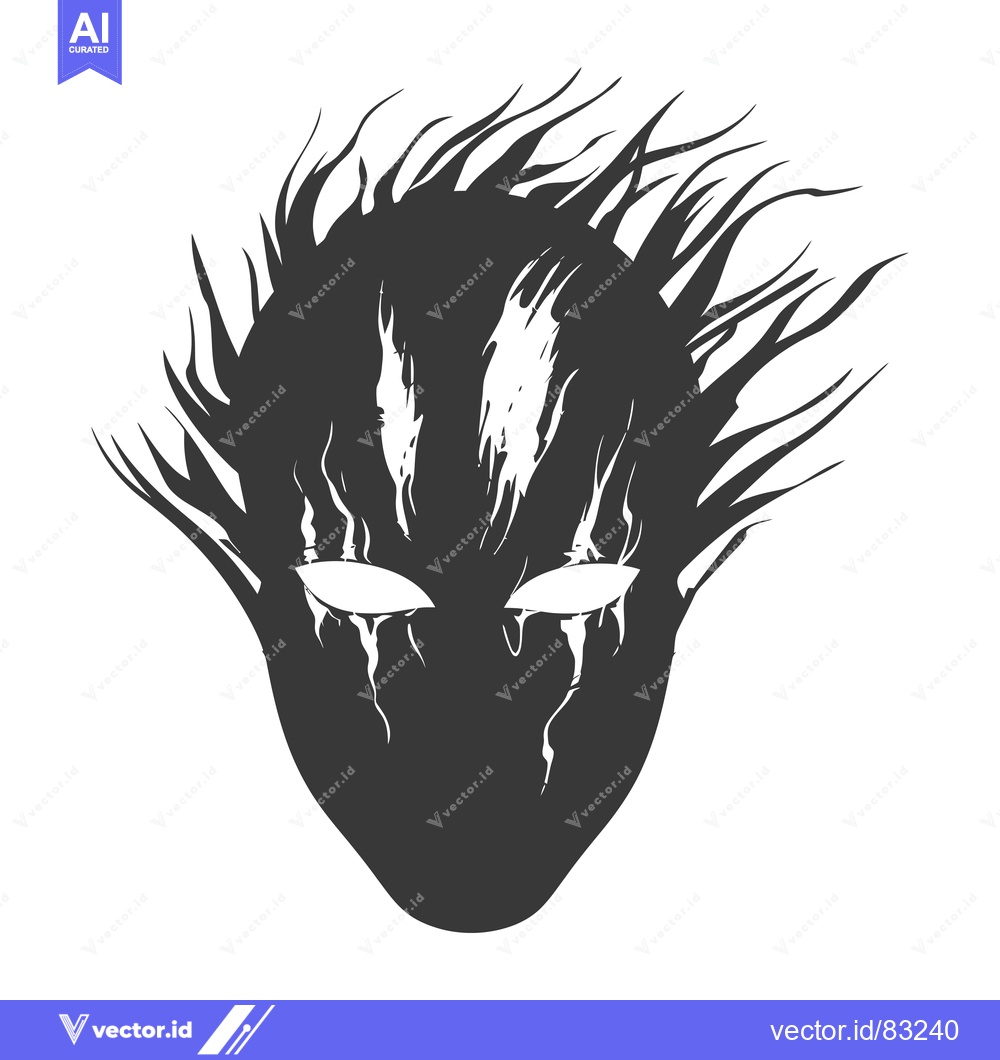 Premium Vector of Black and White Abstract Mask with Sharp Spiky Hair