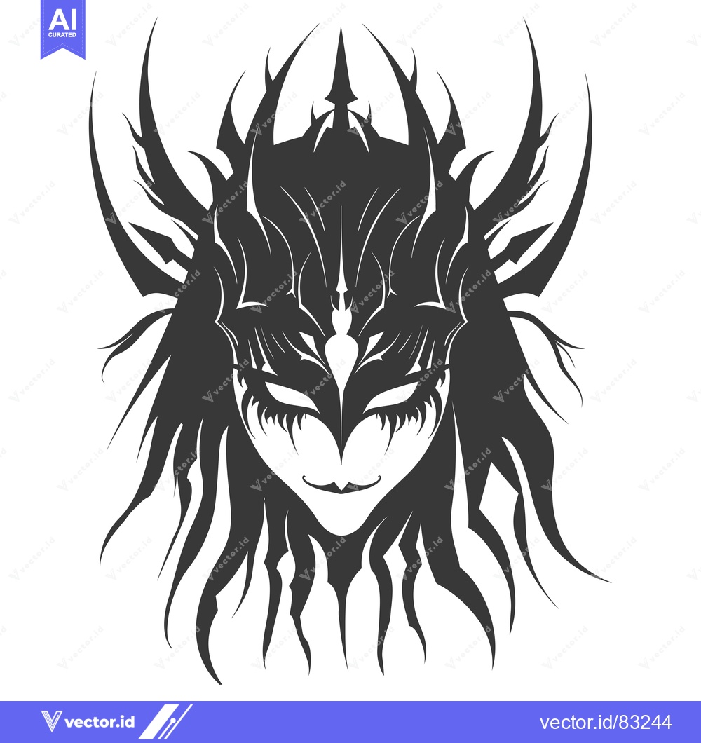 Premium Vector dari Stylized Silhouette of a Female Figure with a Spiked Crown and a Mask