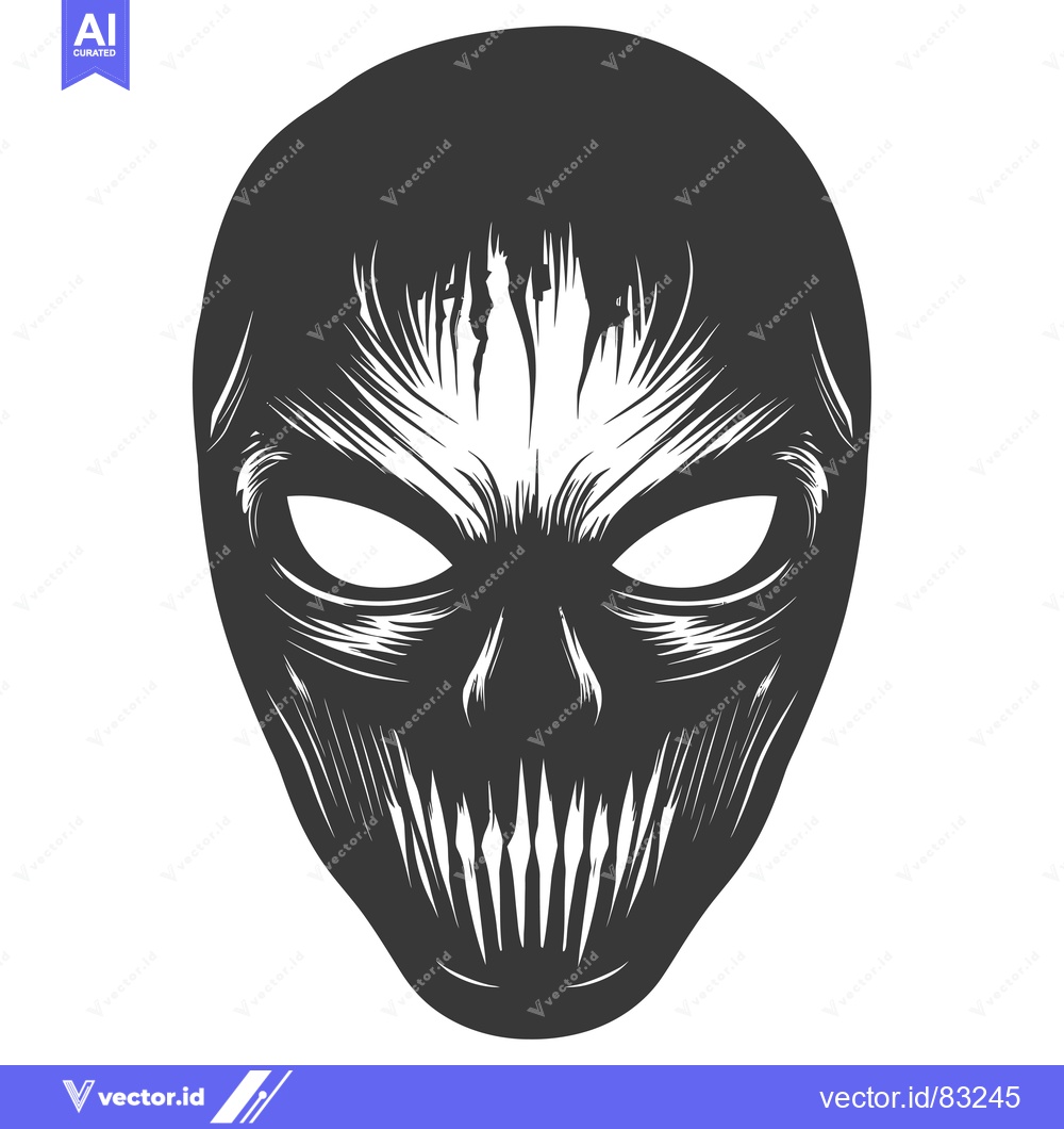 Premium Vector dari A Monochromatic Illustration of a Fearsome Mask with Sharp Teeth
