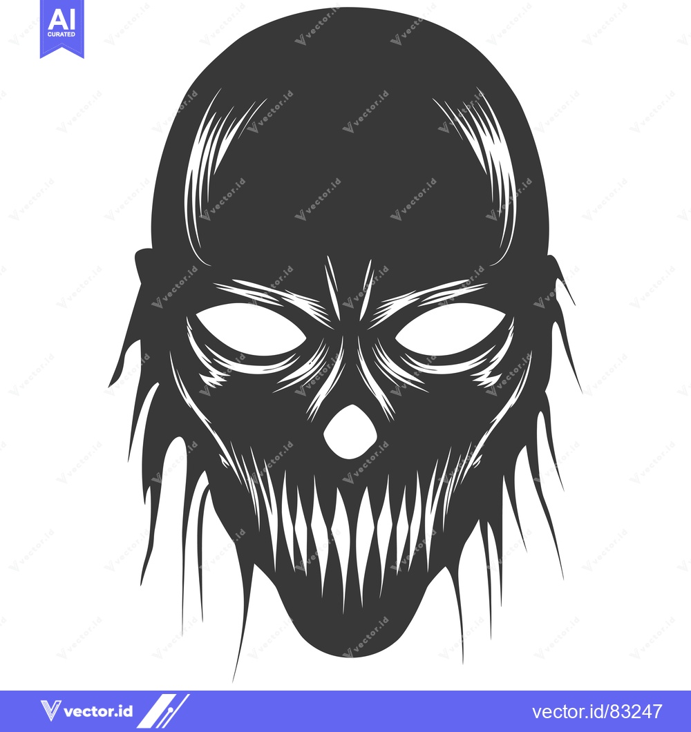 Premium Vector dari A Monochromatic Illustration of a Skull with a Ferocious Grin
