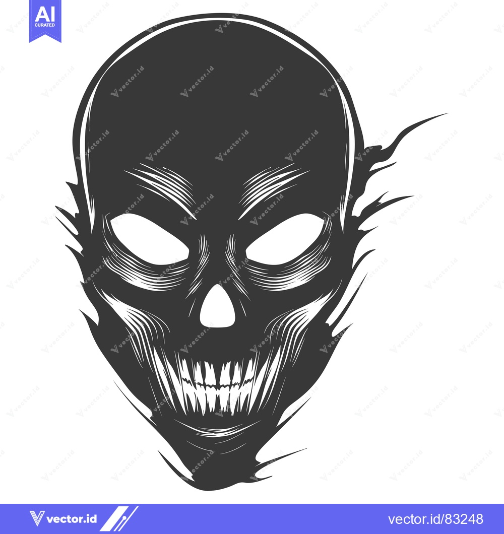 Premium Vector dari A Detailed Black and White Illustration of a Skull with an Open Mouth
