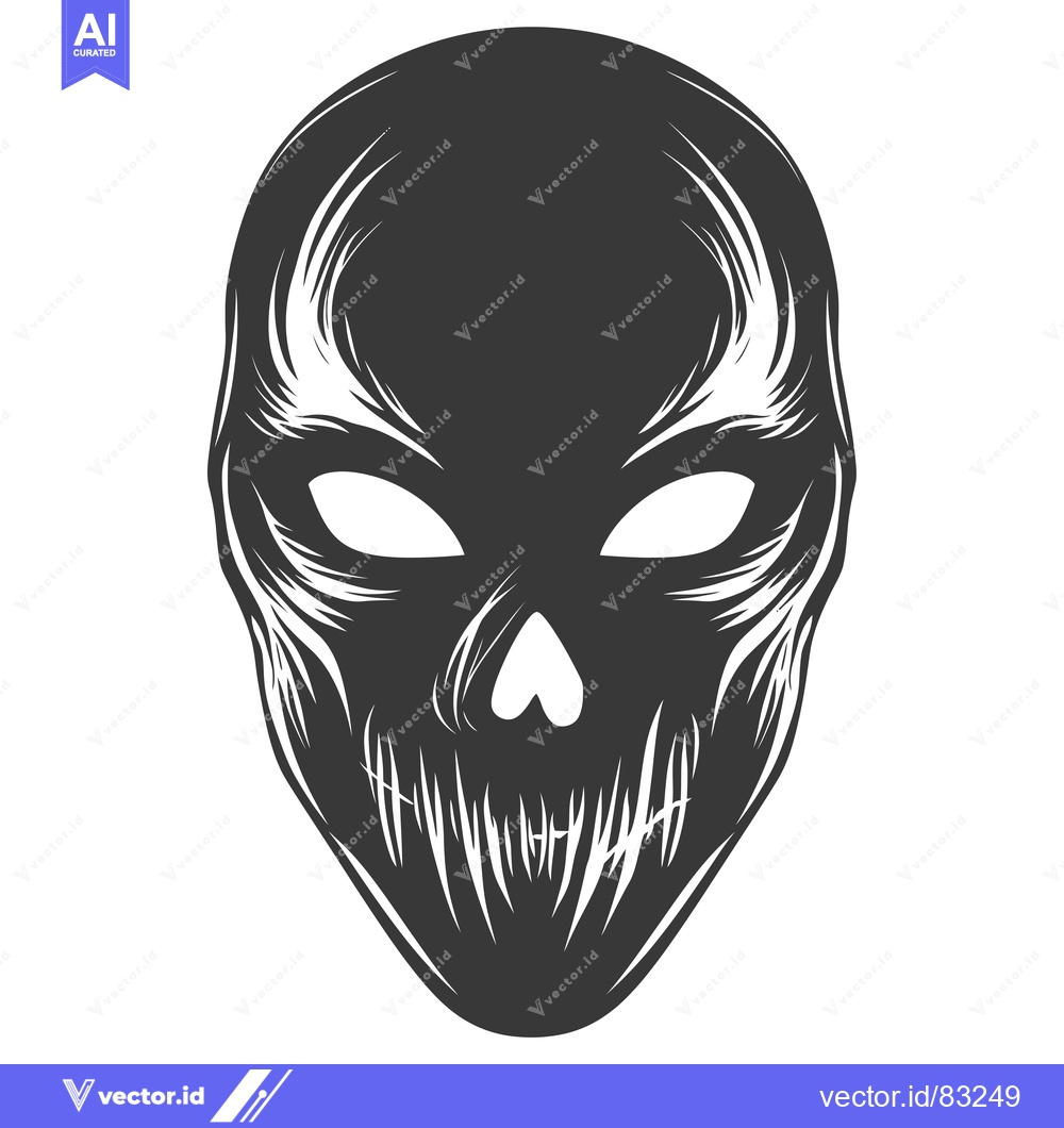 Premium Vector dari Black and White Scary Mask with Sharp Teeth and Eyes