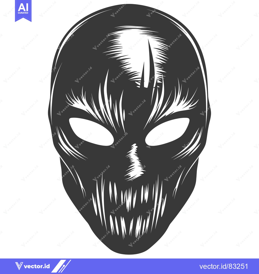 Premium Vector dari Monochromatic Illustration of a Creepy Mask with Sharp Teeth and Glowi