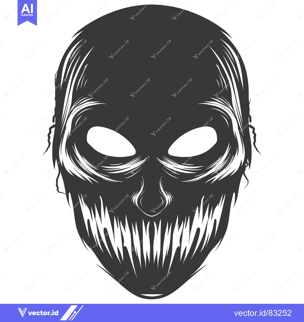 Premium Vector of A Black and White Illustration of a Scary Mask with a Large Grin