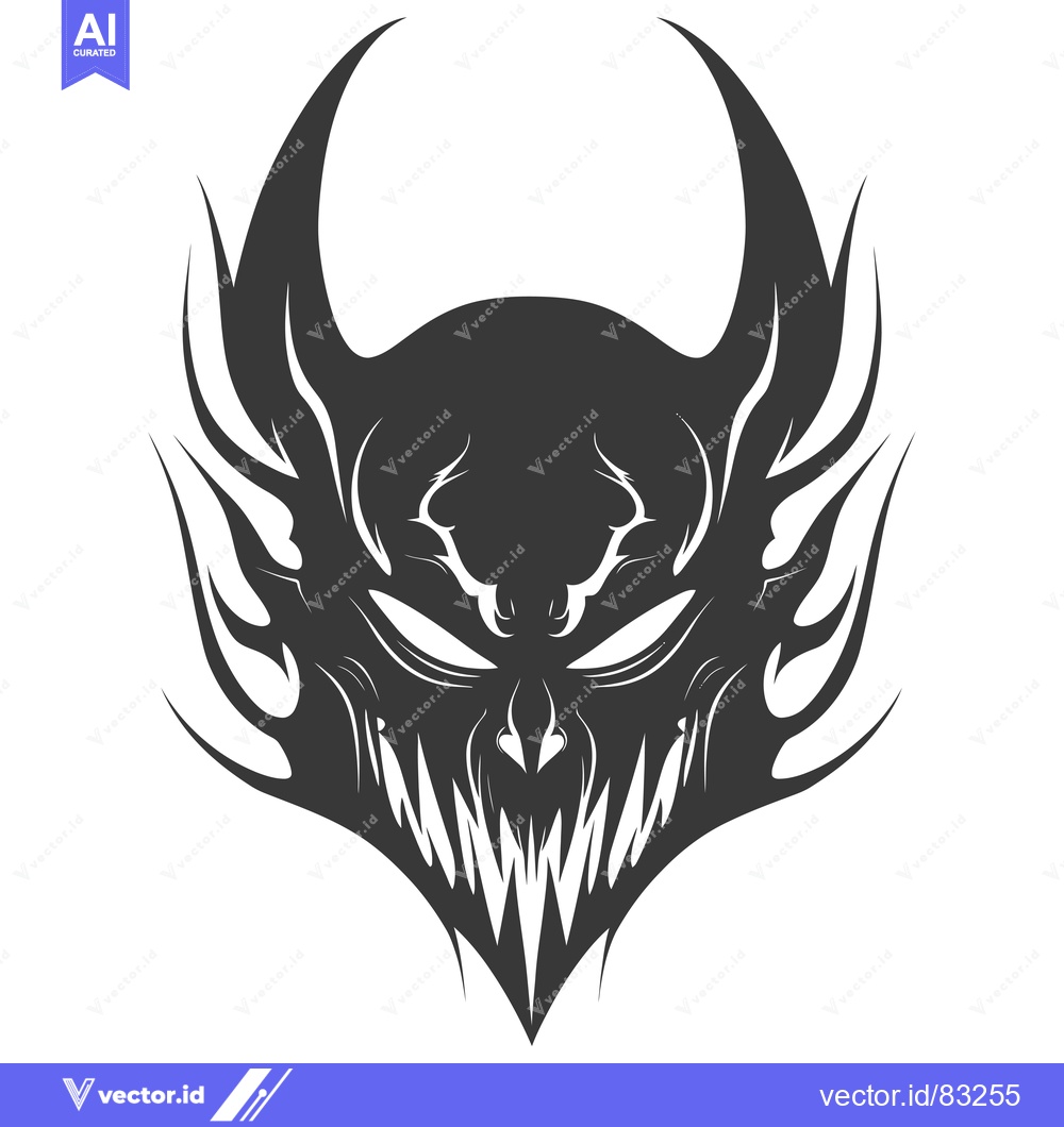 Premium Vector dari Abstract Illustration of a Black and White Evil Demon Head with Flames