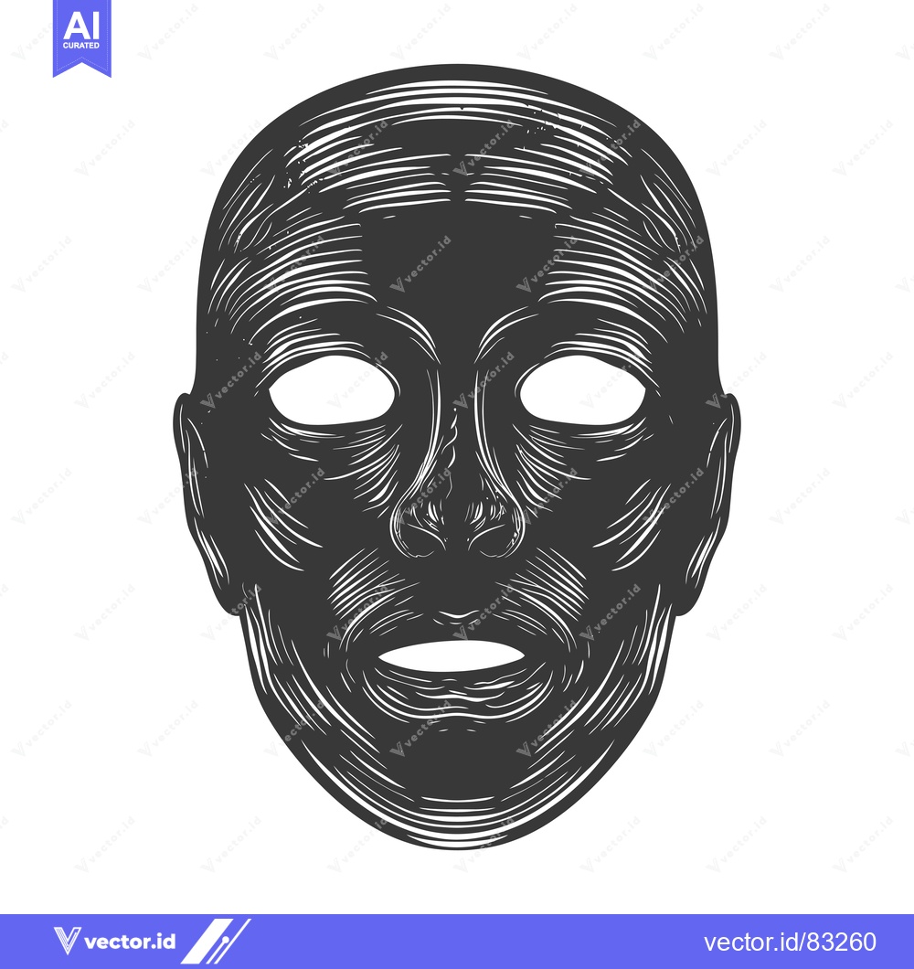 Premium Vector dari Hand-Drawn Black and White Illustration of a Human Face Mask