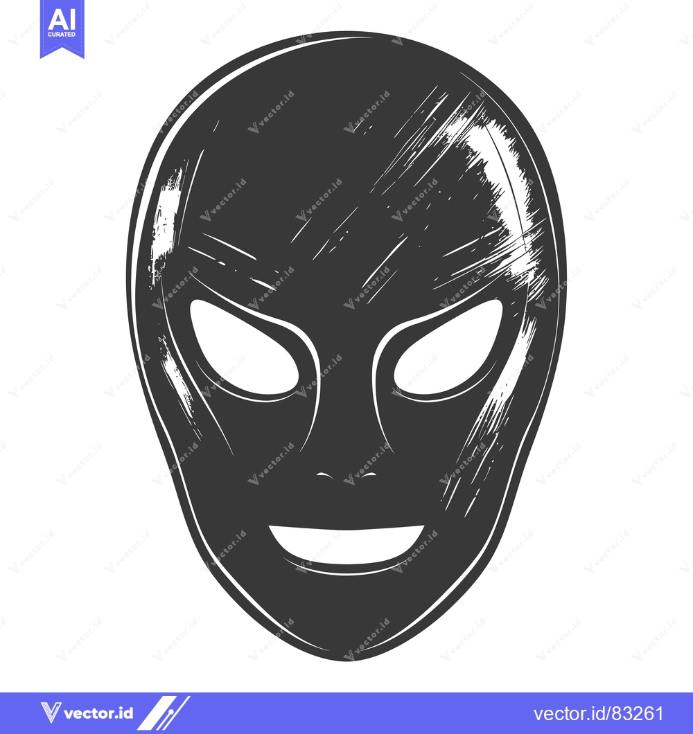 Premium Vector dari A Black and White Sketch of an Alien Mask with a Smile