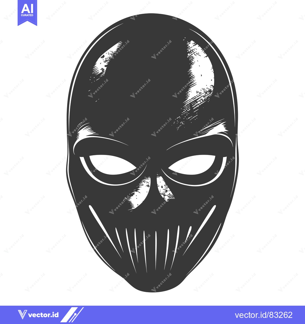 Premium Vector dari A Grunge-Style Illustration of a Black Mask with White Eyes