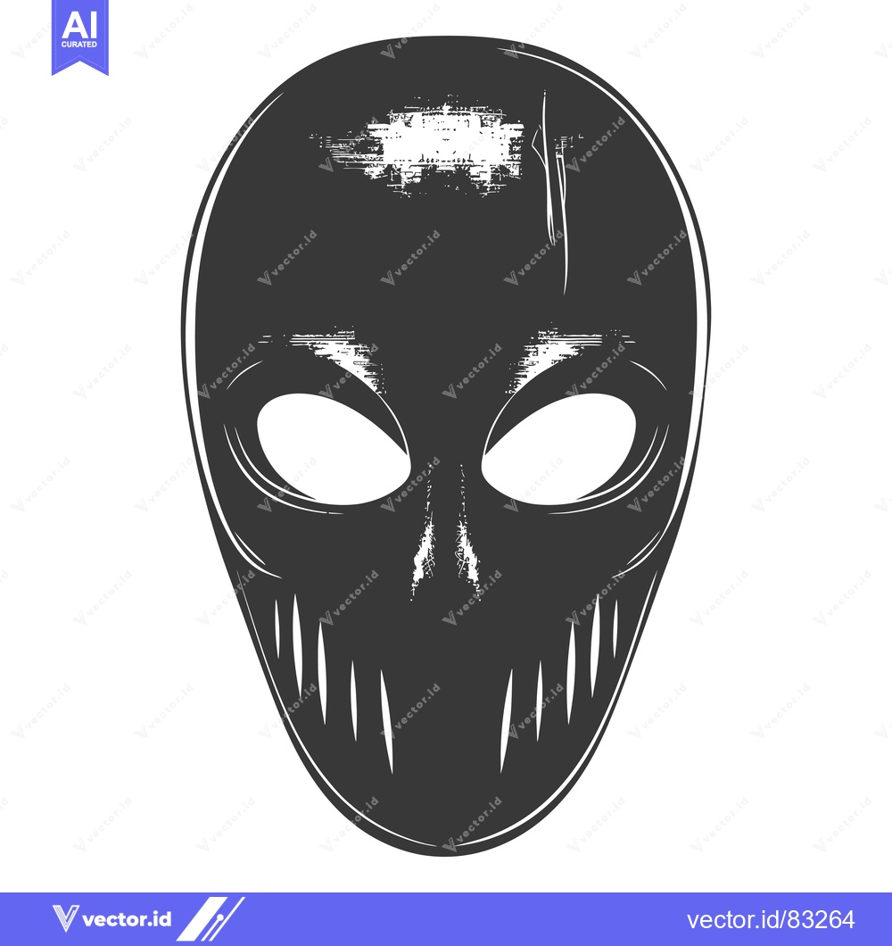 Premium Vector dari A black and white illustration of a distressed alien mask