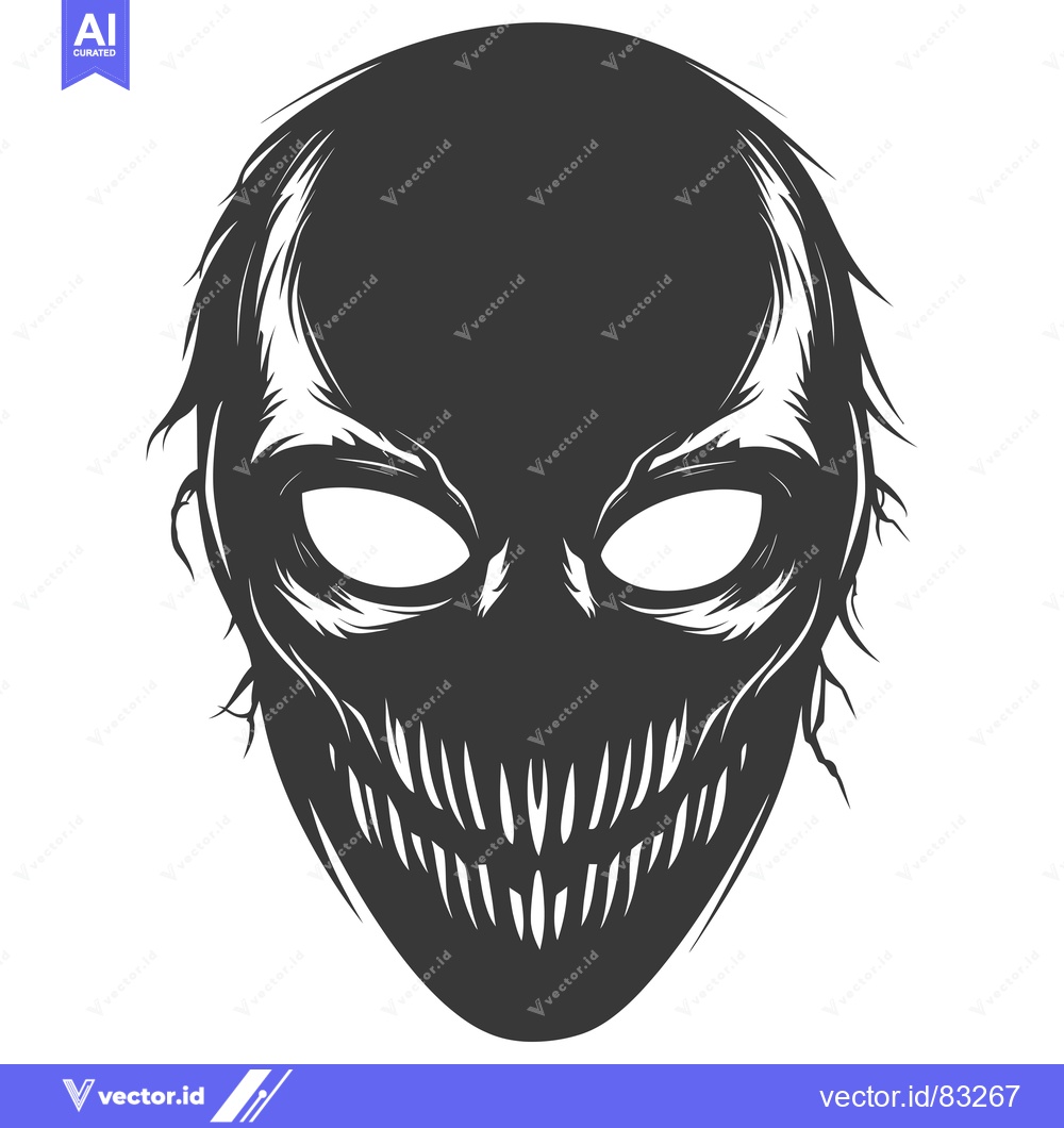 Premium Vector dari A Black and White Illustration of a Monstrous Face with Sharp Teeth