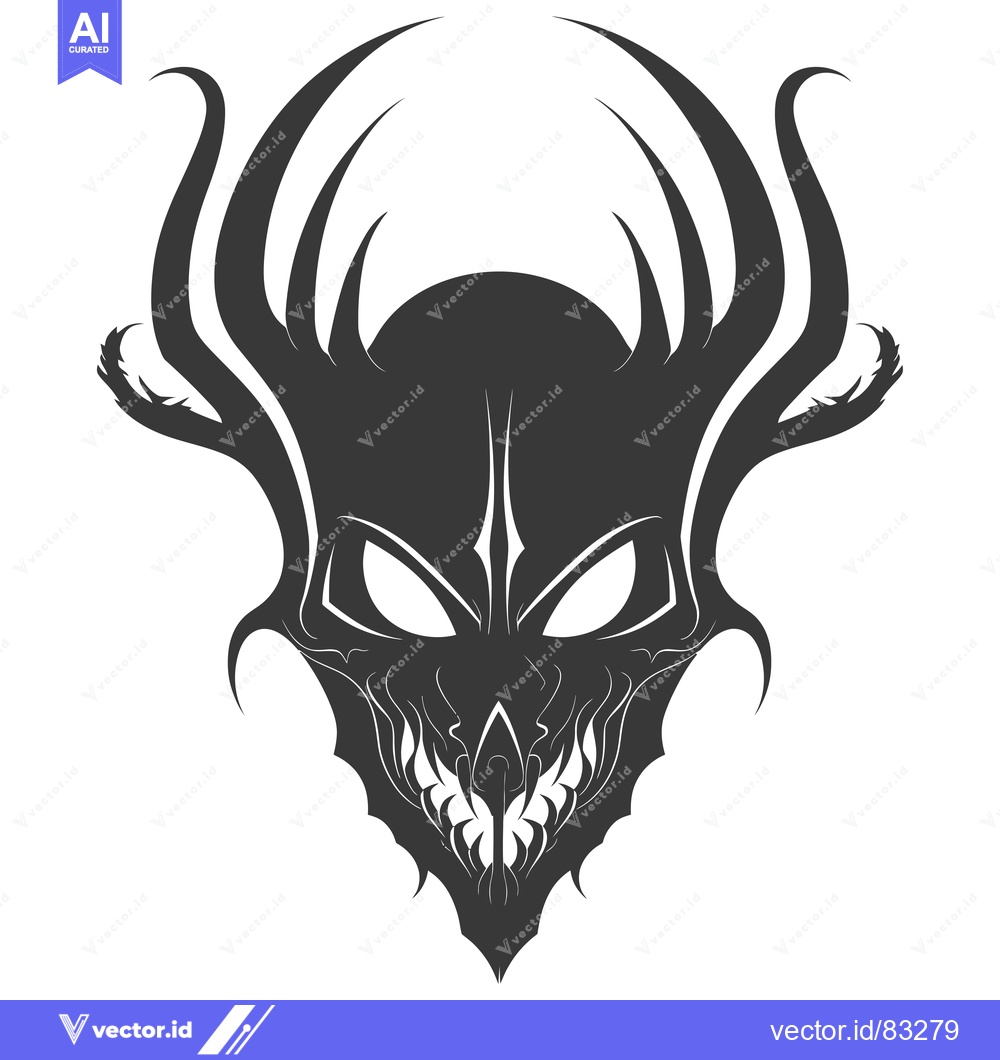 Premium Vector of Stylized Demon Skull with Spiked Horns and Fangs