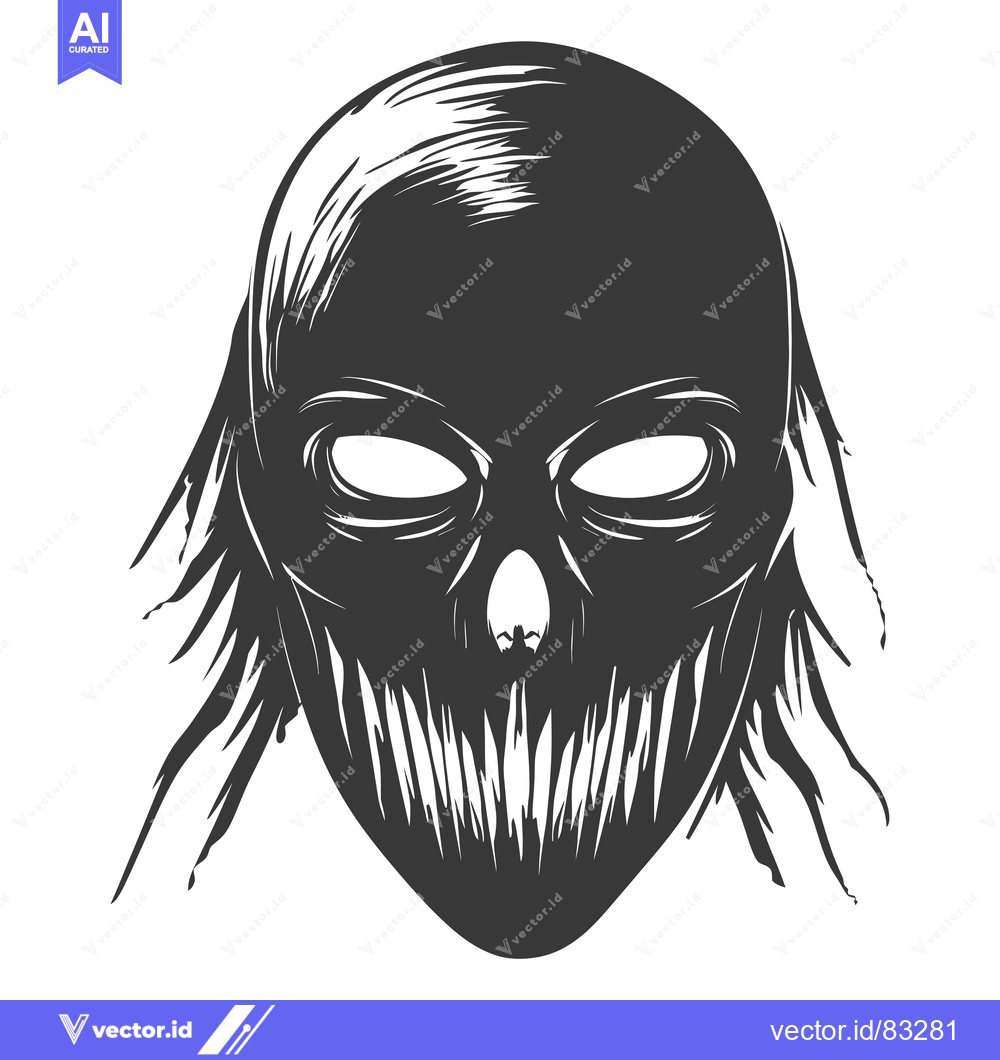 Premium Vector dari Black and White Illustration of a Skull Face with Sharp Teeth