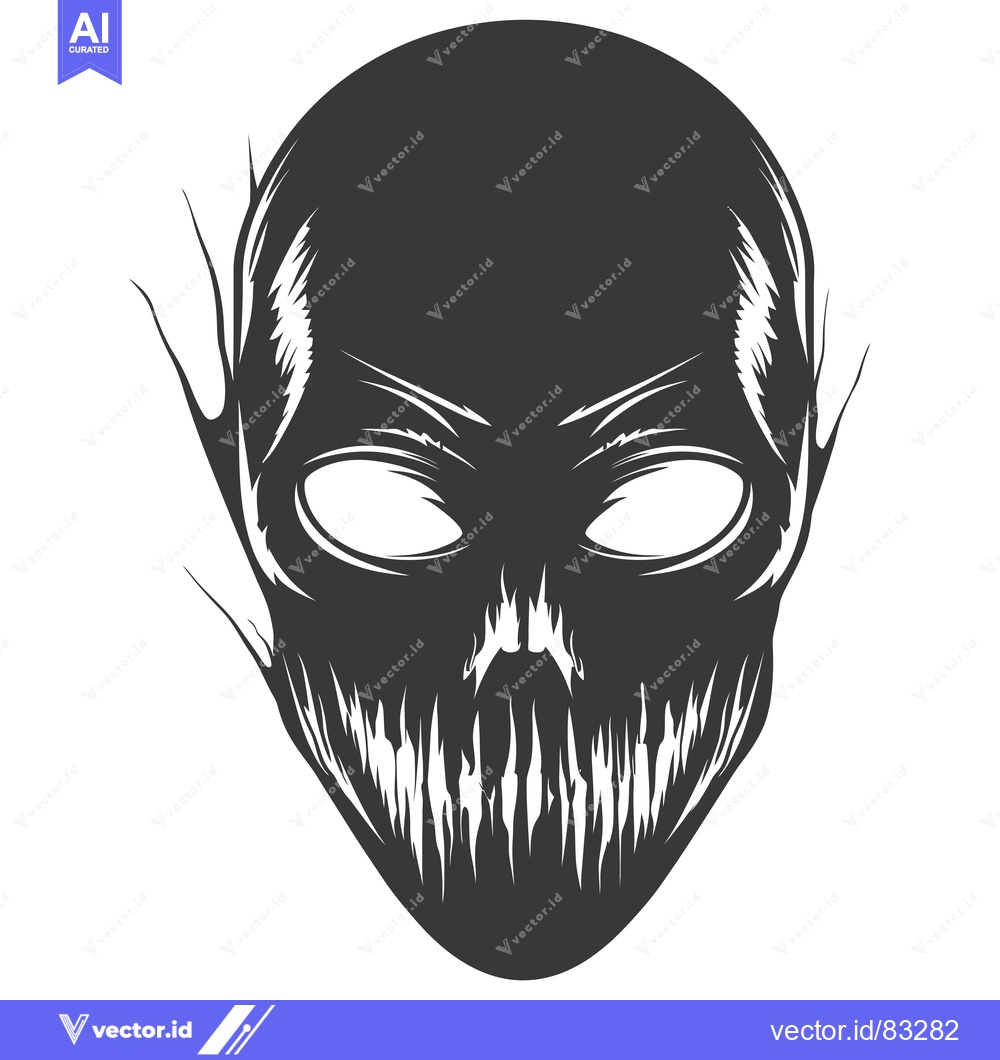 Premium Vector of Monochrome Illustration of a Ferocious Alien Creature's Face