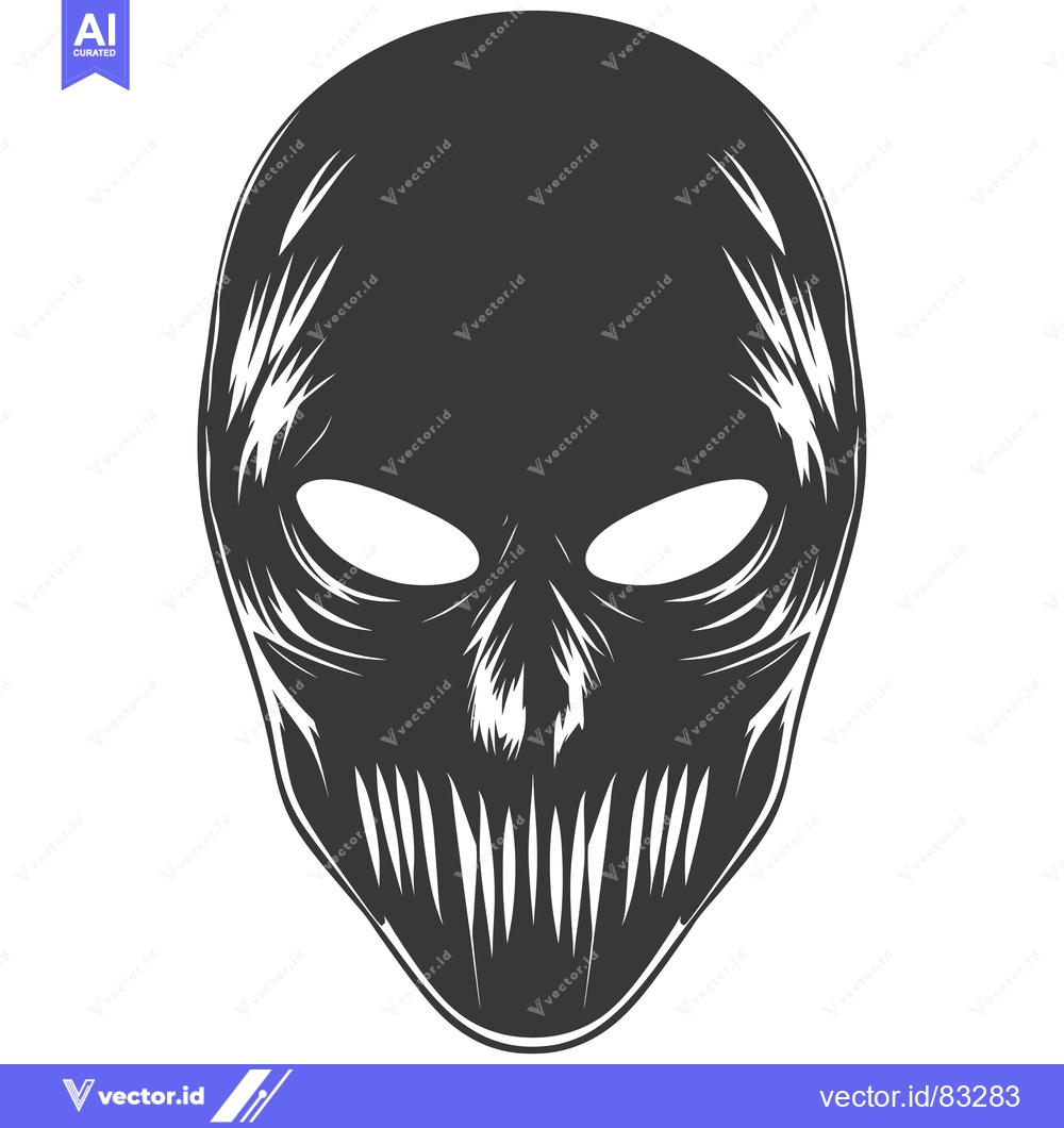 Premium Vector dari A Monochrome Illustration of a Gnarled, Fanged Skull