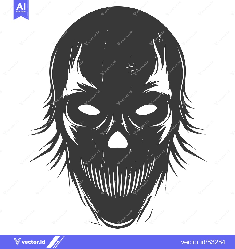 Premium Vector dari Grungy Black and White Skull with Long, Sharp Teeth