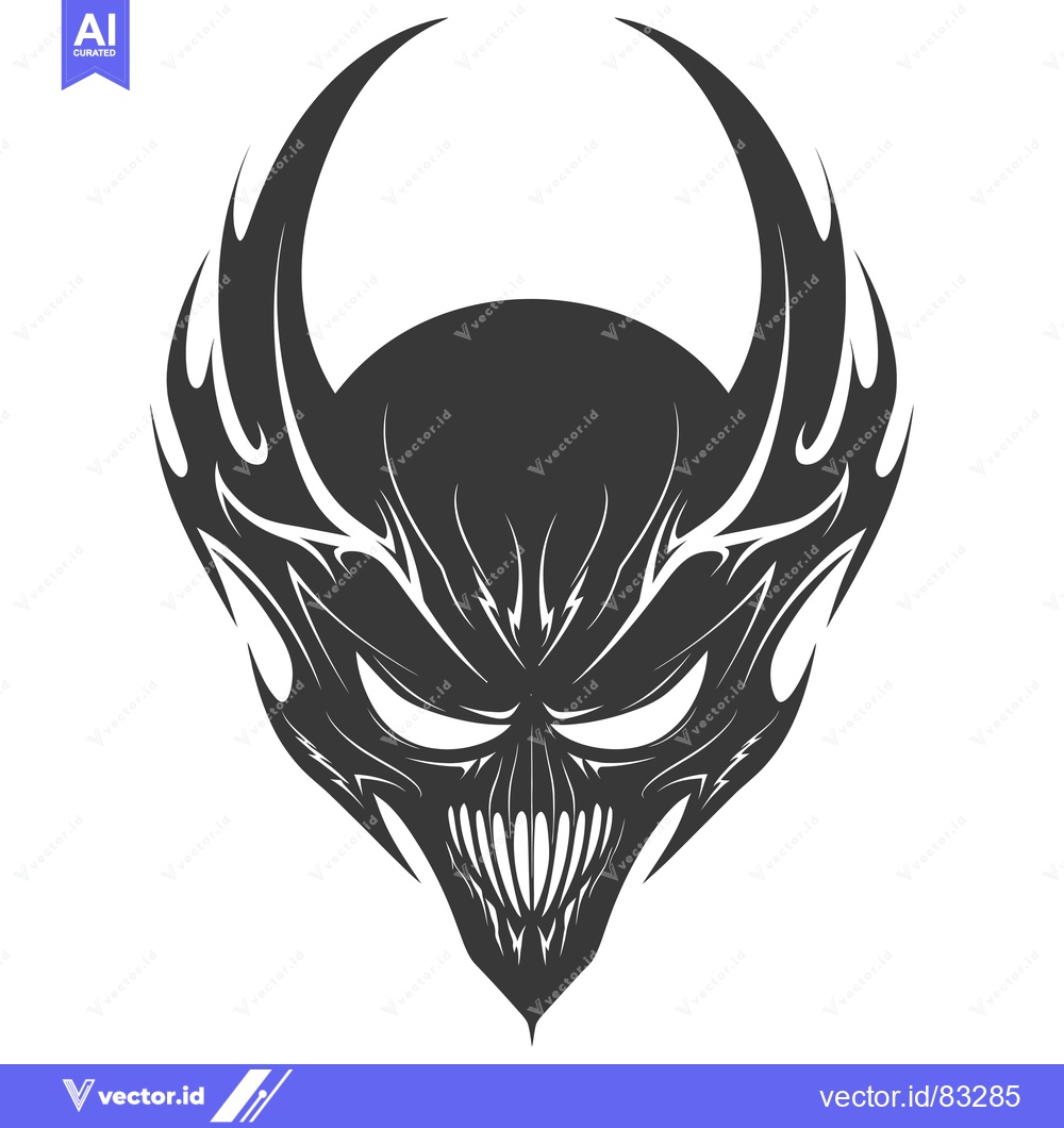 Premium Vector dari Stylized Black and White Devil Face with Flame-Like Design