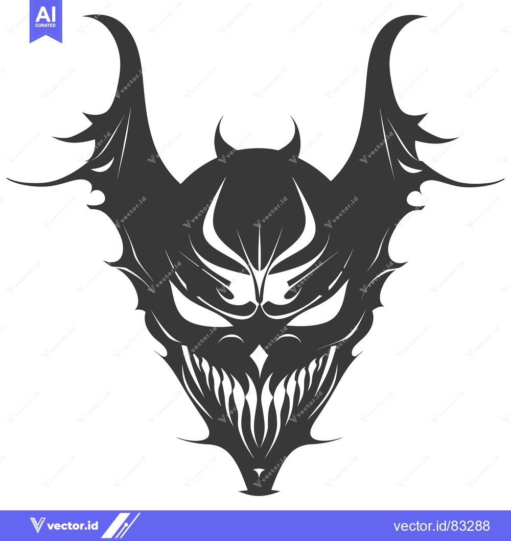 Premium Vector dari Stylized Demon Mask with Horns and Wings