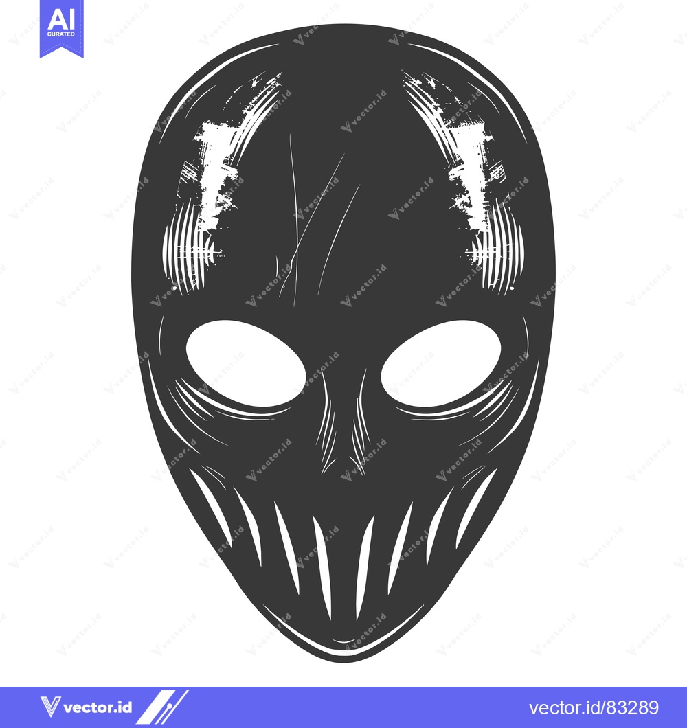 Premium Vector dari A grayscale illustration of an alien mask with white eyes