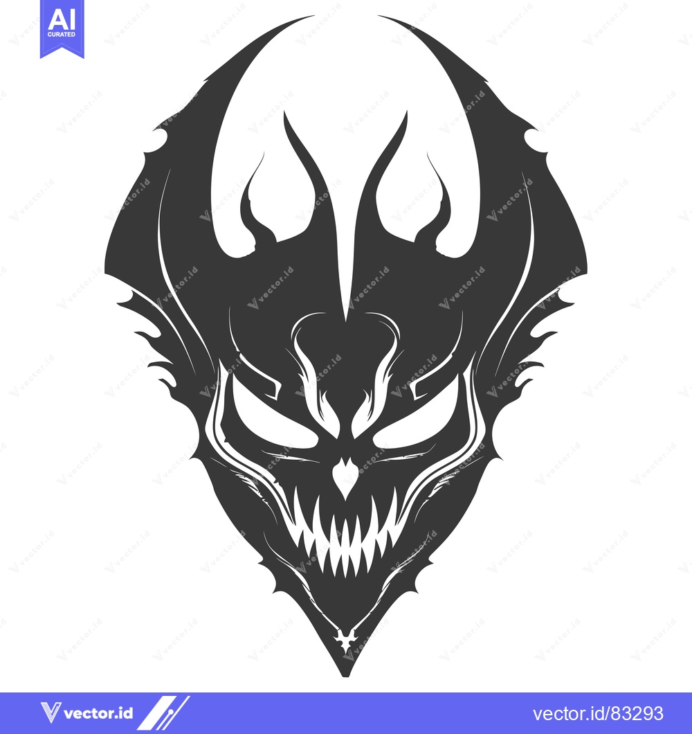 Premium Vector of Stylized Black and White Demon Mask with Fangs