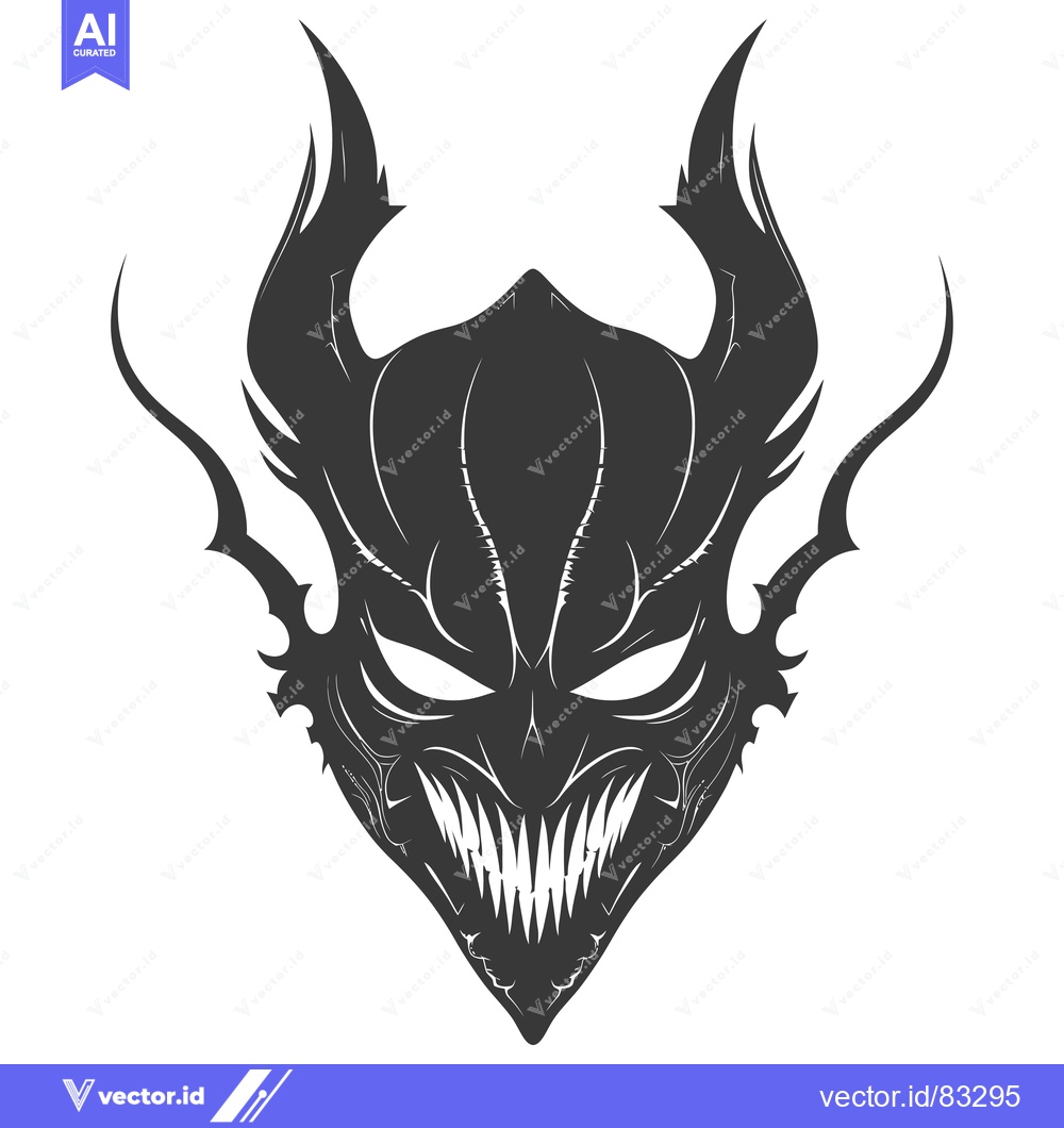 Premium Vector of A menacing black and white stylized illustration of a demonic mask
