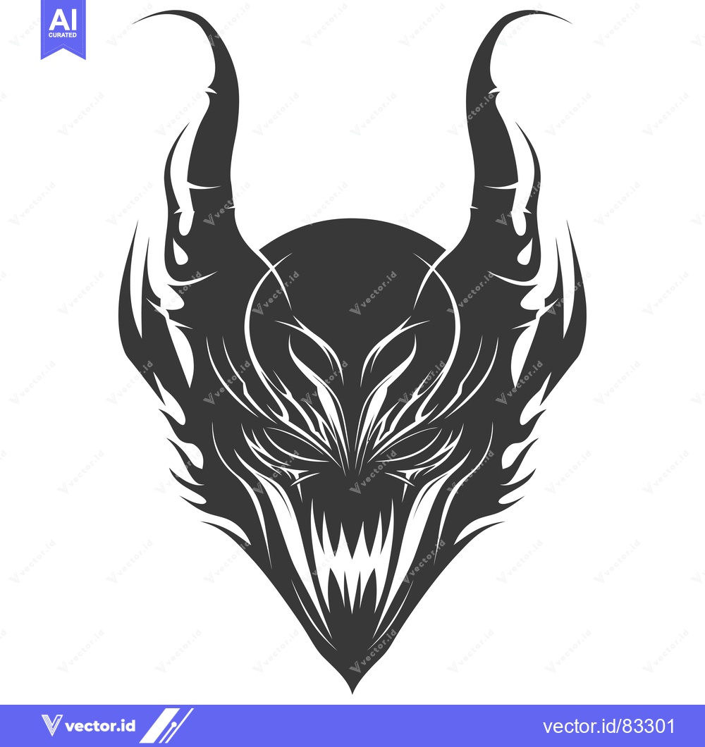 Premium Vector dari Abstract Black and White Illustration of a Monster's Face with Horns a