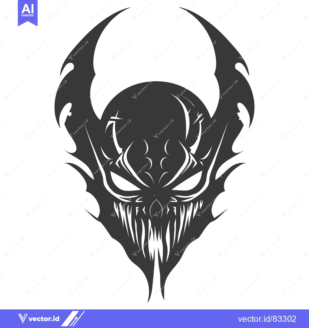 Premium Vector of Stylized Black and White Illustration of a Glaring Monster Face