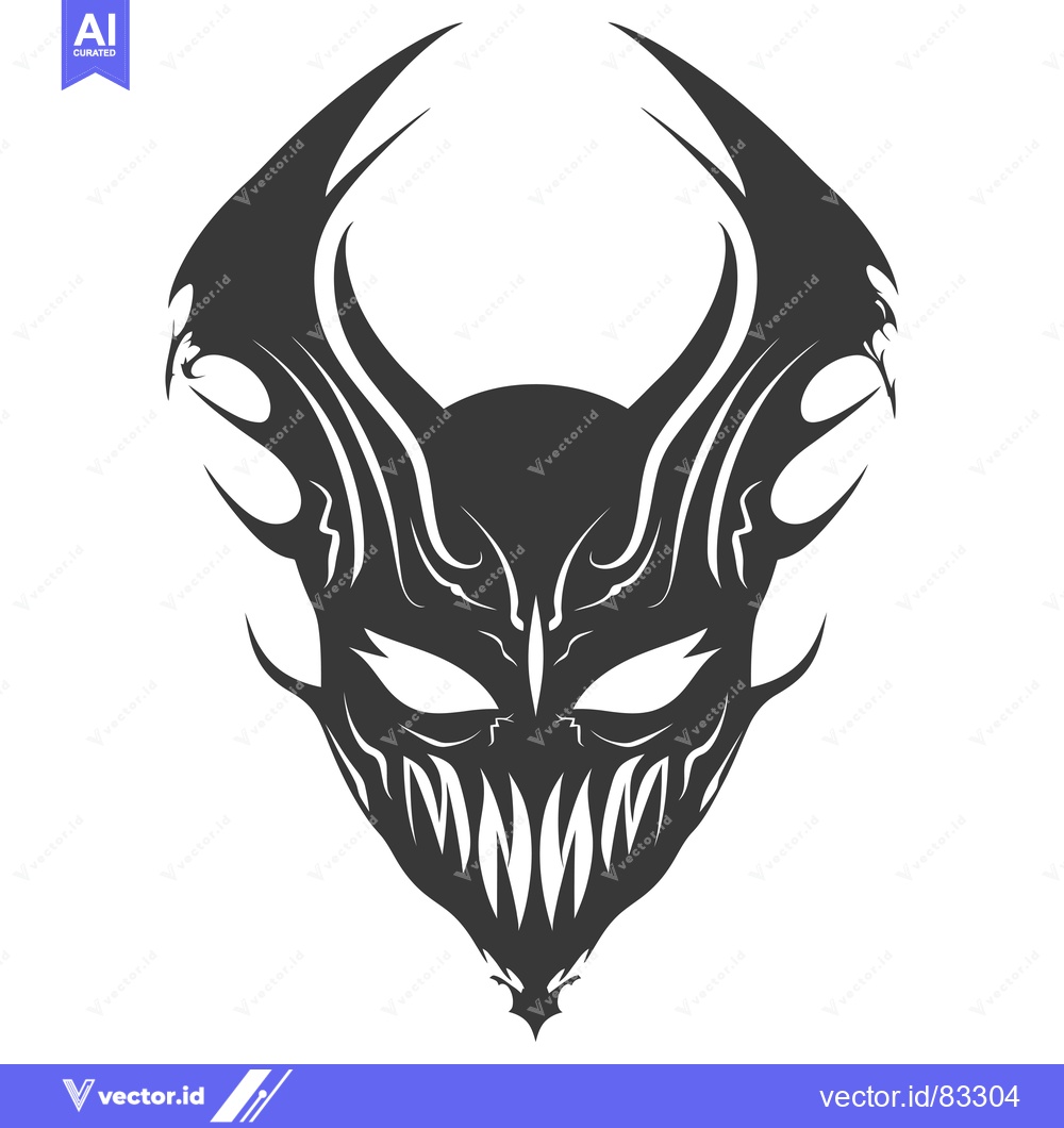 Premium Vector dari A Stylized Black and White Mask with Sharp Edges and Fangs