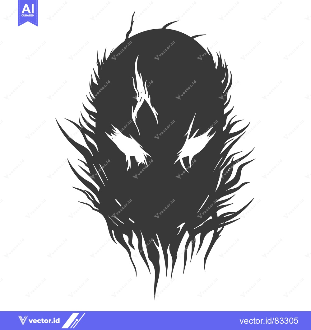 Premium Vector dari A shadowy face with white eyes framed by jagged, spiky tendrils